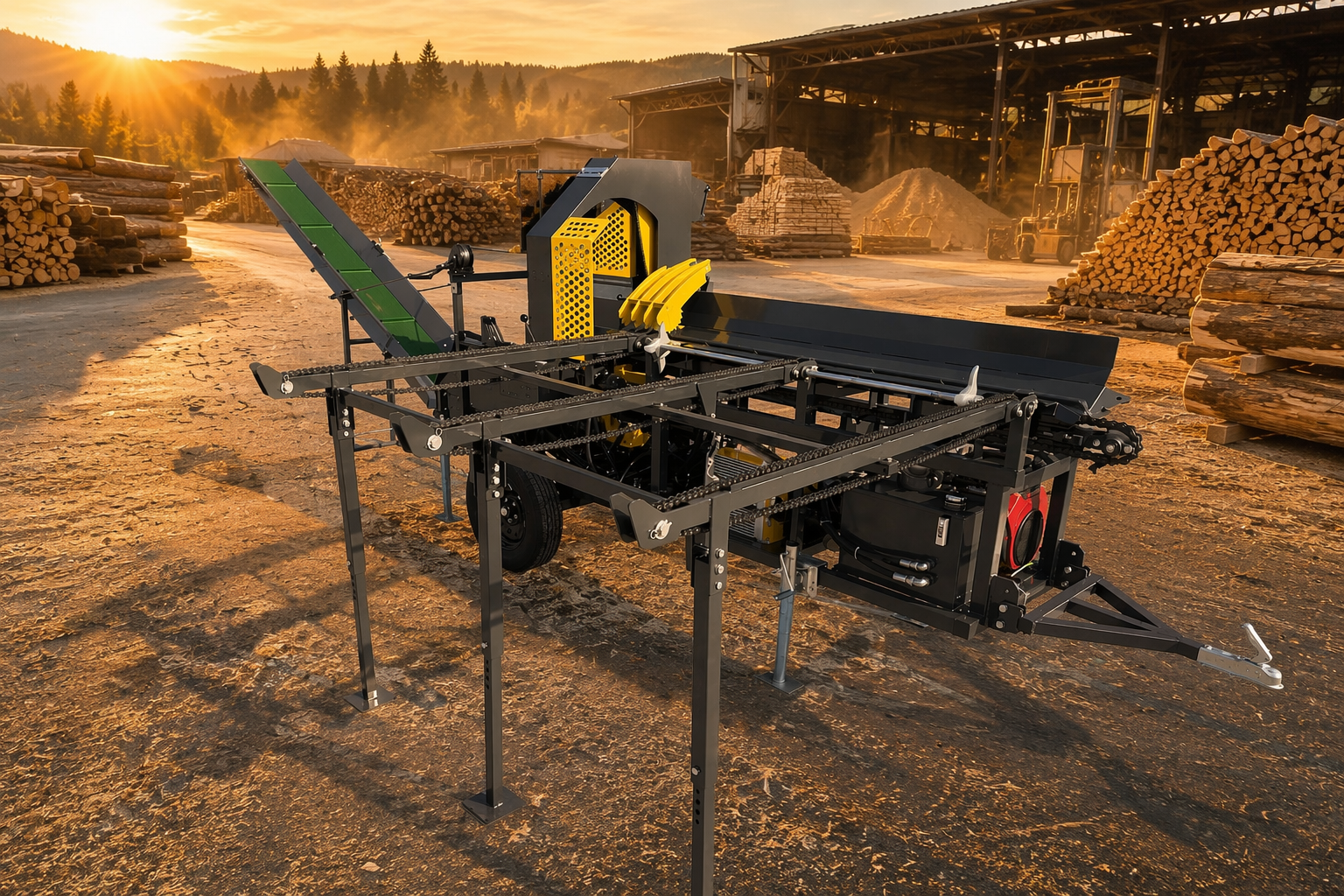 Forestry machinery processing timber in a forest