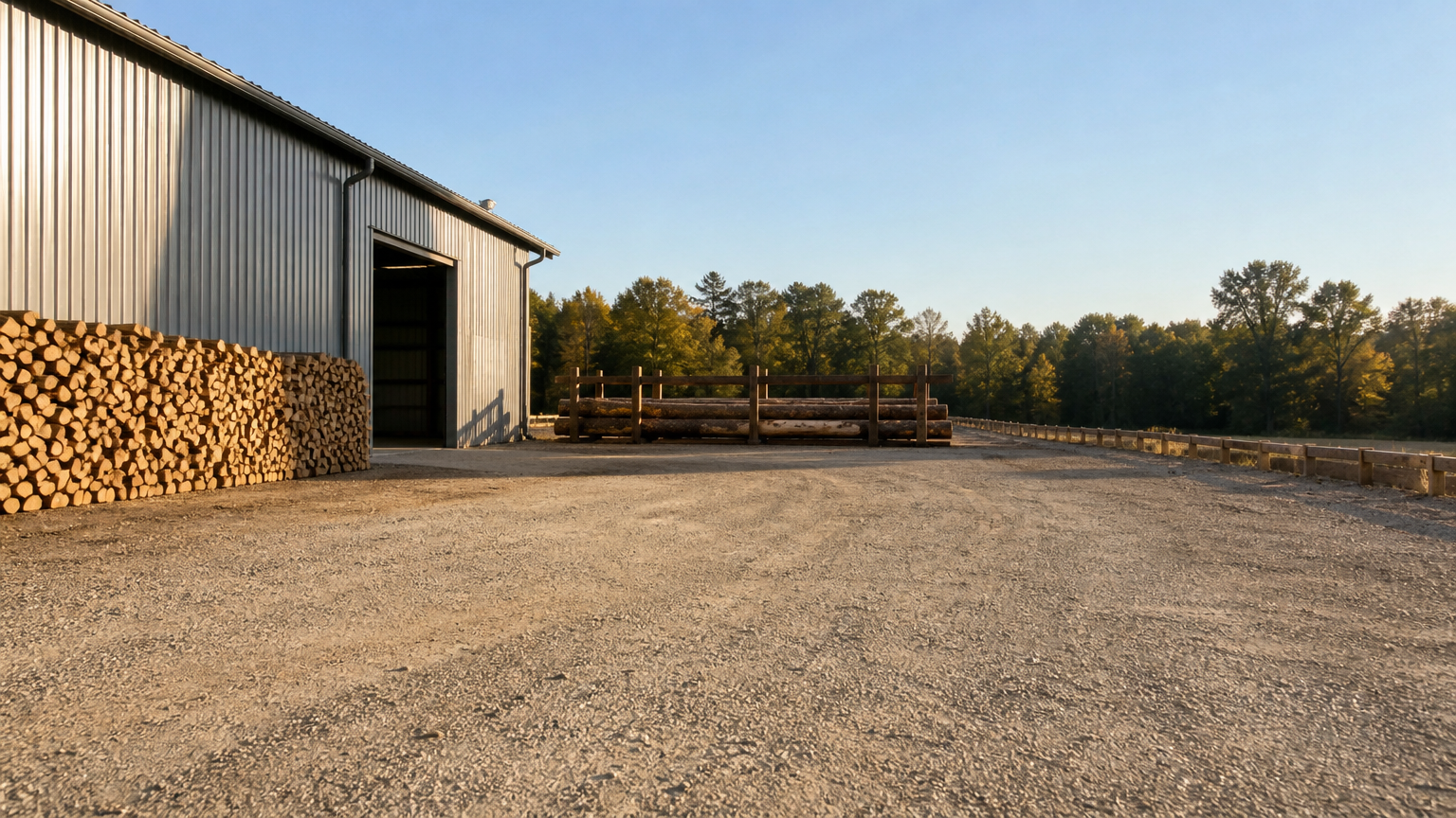 Firewood processor in a production yard